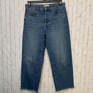 Madewell Pieced Barrel-Leg Raw Hem Button Fly Jeans size 28